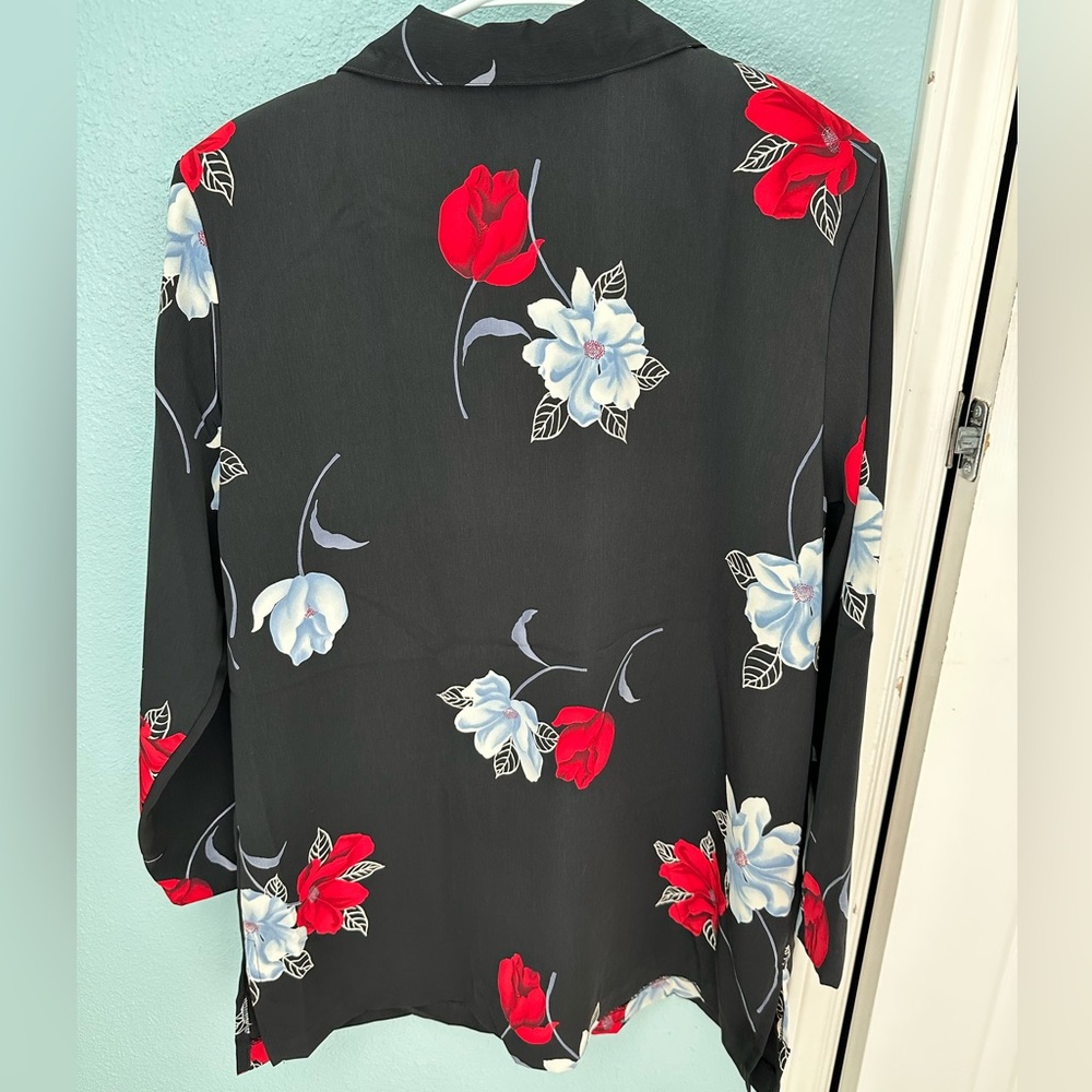 Vintage Peter Popovitch Black Floral Blouse size XL - Picture 4 of 6